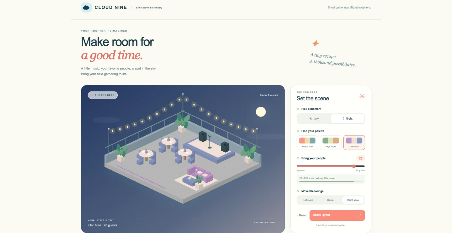 Cloud Nine — the rooftop planner created in the recorded demo
