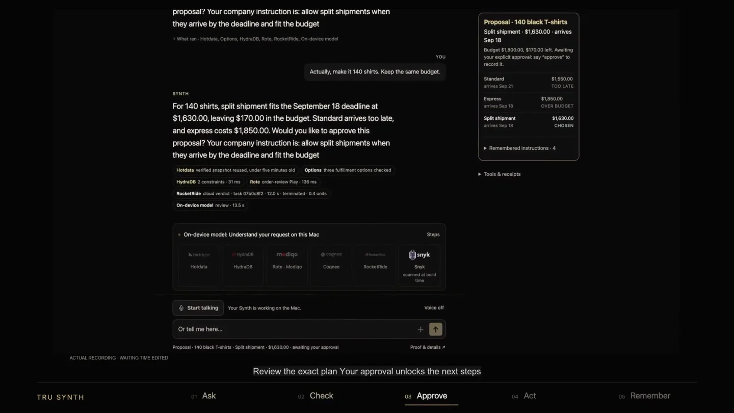 SYNTH Order Desk — reviewing a proposed action before approval